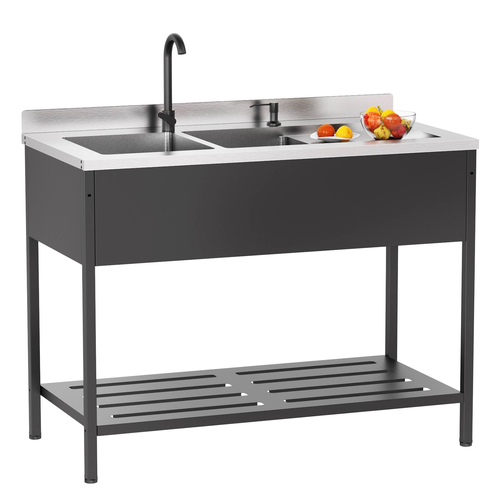 Front. Winado - Freestanding Stainless Steel Sink Commercial Utility Sink with Dual Basins for In/Outdoor Food Prep & Dishwashing Areas - Black & Silver.