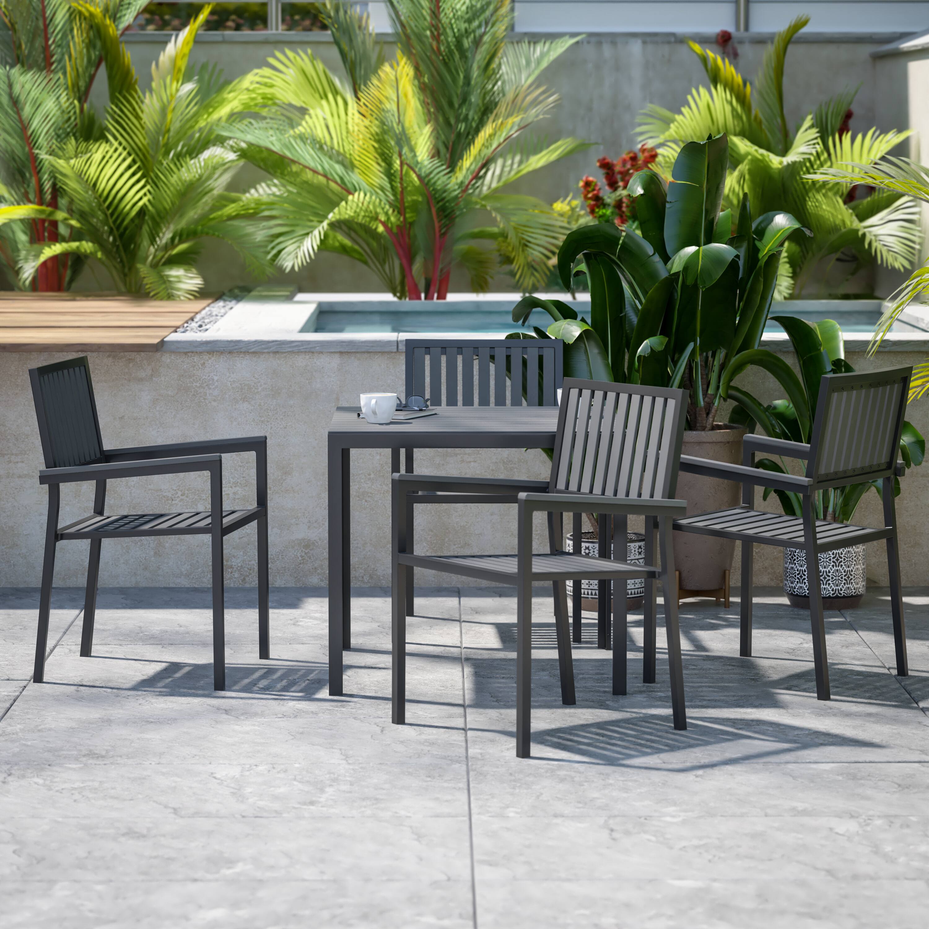 Alt View 1. Flash Furniture - Harris 5 Piece Commercial Indoor/Outdoor Table and Chairs with Black Poly Resin Slatted Backs and Seats - Black.