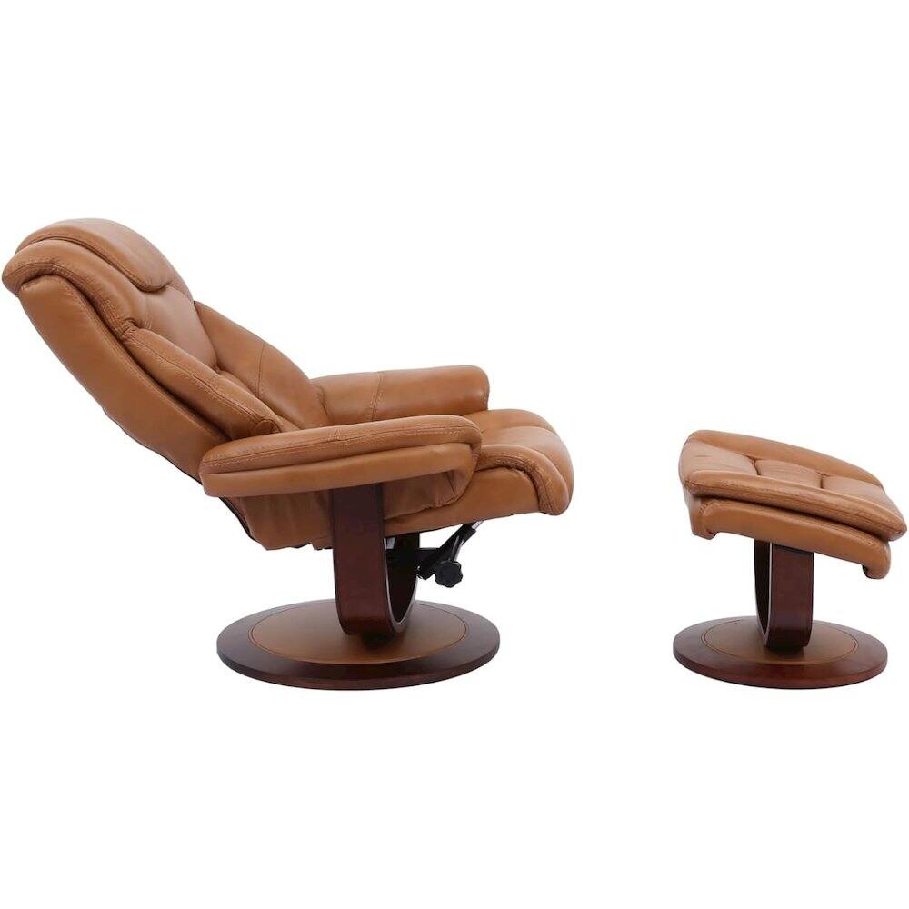 Angle. Starlight Canyon Home - Brown Leather Lounge Chair with Ottoman – Modern Swivel Recliner TV Chair - Light Brown.
