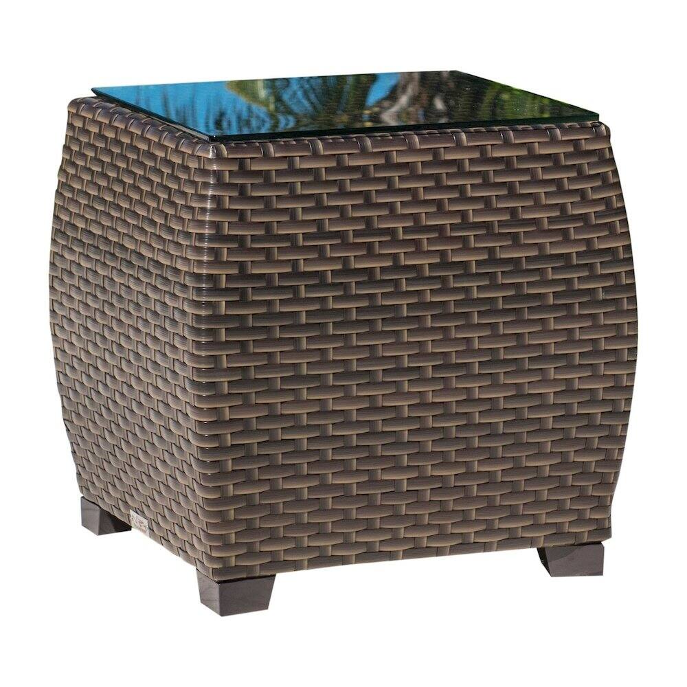 Left. Panama Jack Outdoor - Fiji End Table with Glass - Brown.