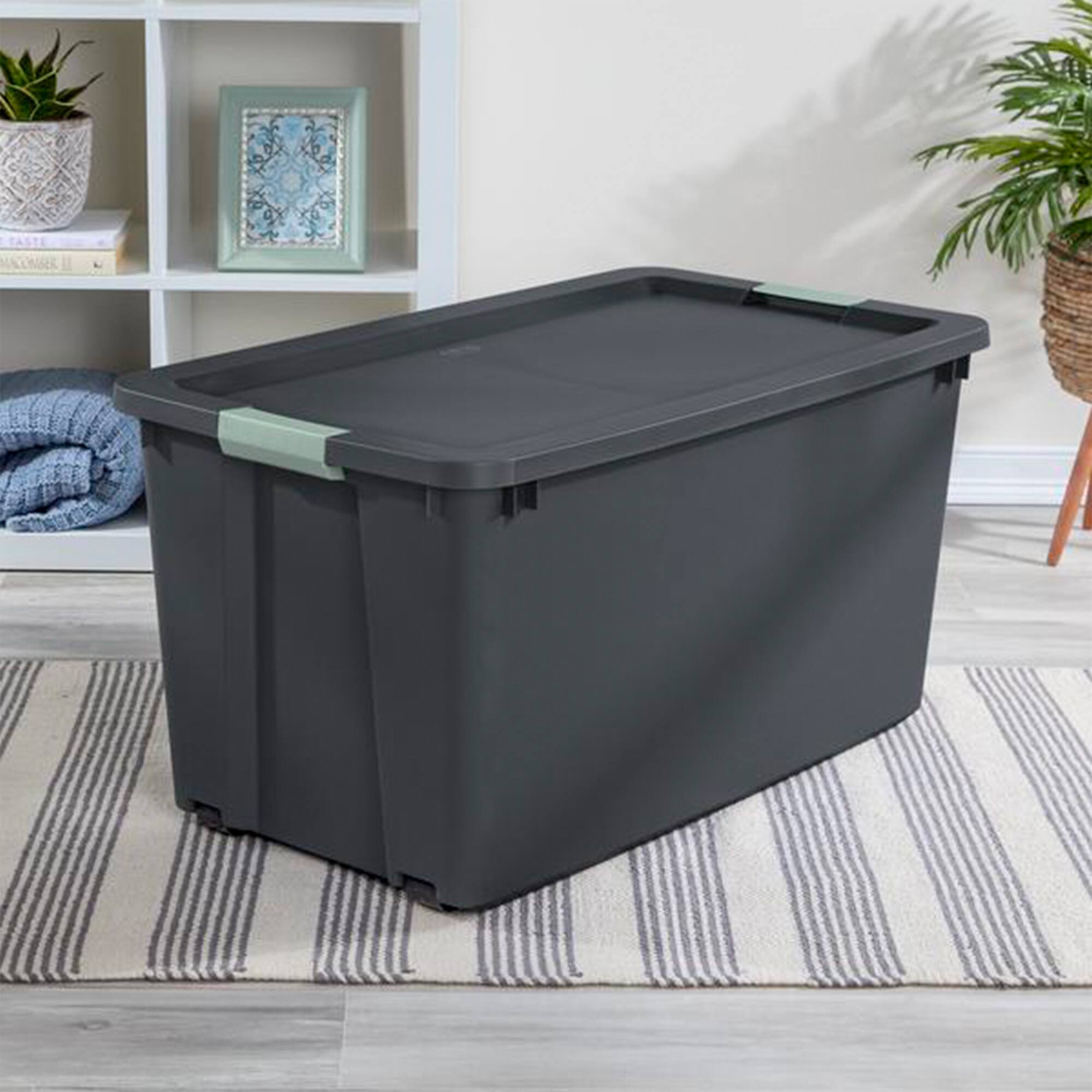 Alt View 3. Sterilite - Sterilite 8 Pack 45 Gallon Wheeled Latch Tote, Stackable Plastic Storage Bin - Gray/Green.