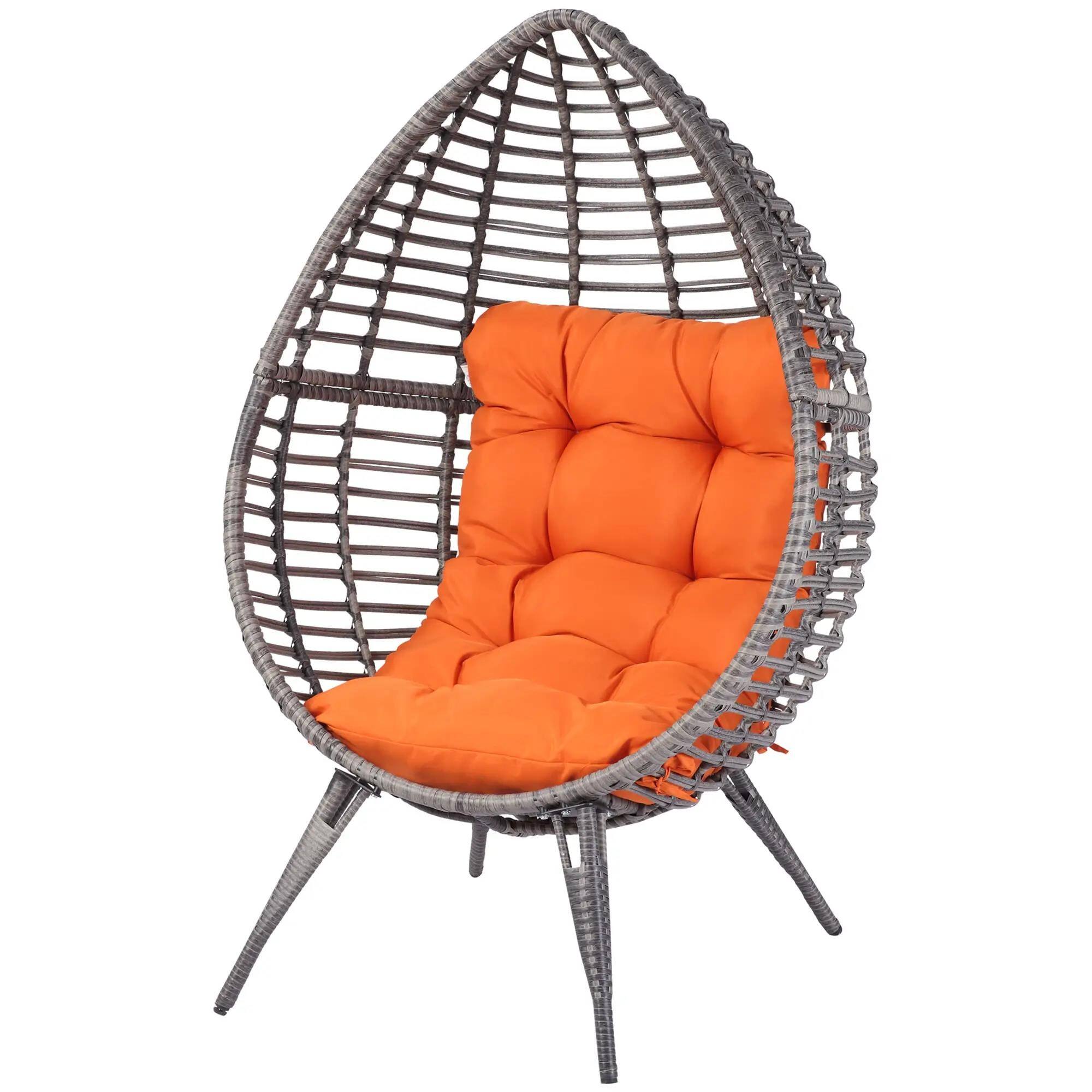 Angle. Resenkos - Resenkos Egg Chair with Soft Cushion, Teardrop Seat, Outdoor/outdoor Patio Furniture, PE Rattan, Orange - Orange.