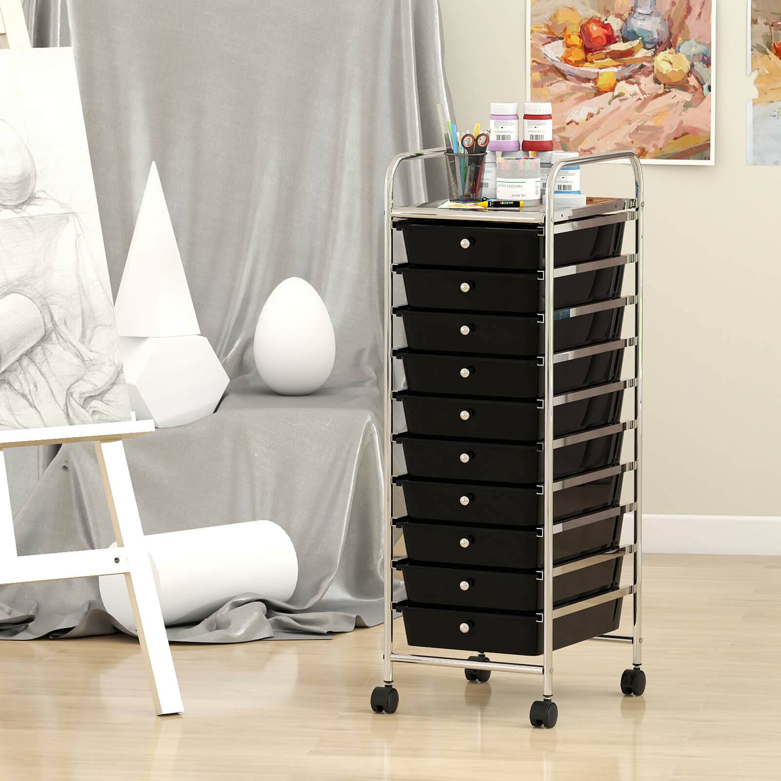 Alt View 3. Costway - Costway Rolling Storage Cart with Chrome Plated Metal Frame & Lockable Universal Wheels - Black.