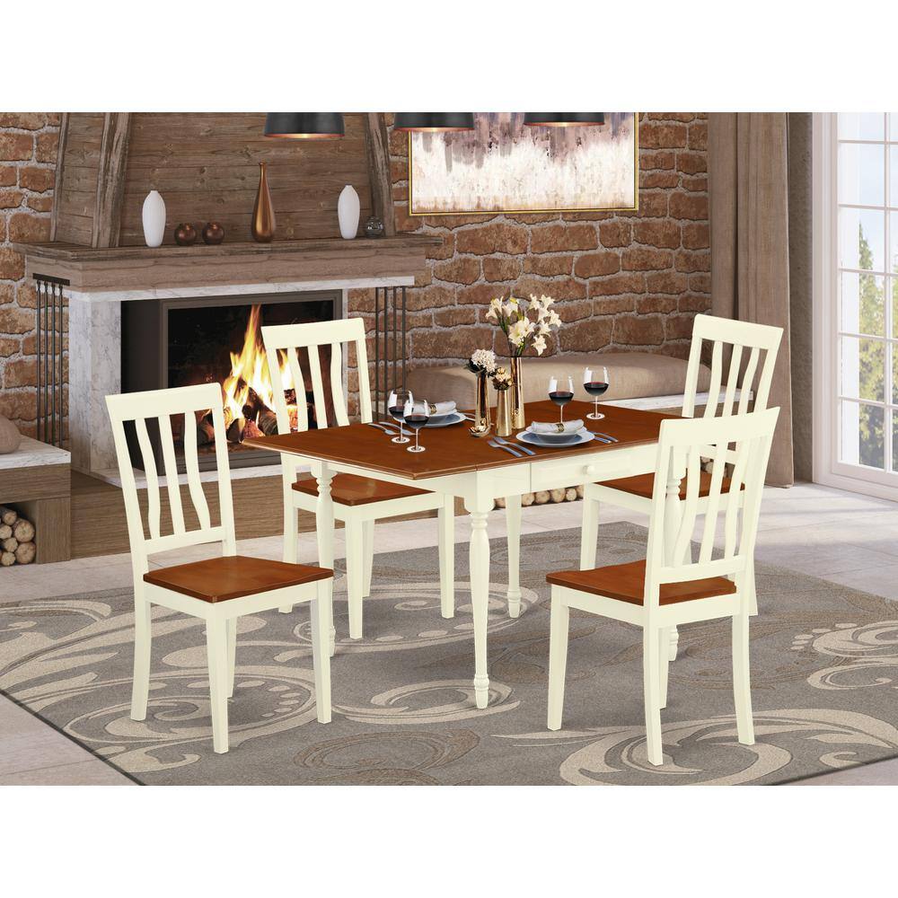 Left. East West Furniture - Dining Room Set Buttermilk & Cherry - Brown.