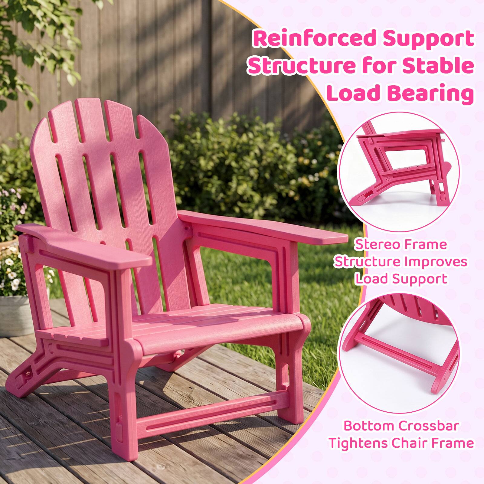 Reinforced Support Structure for Stable Load Bearing  
Stereo Frame Structure Improves Load Support  
Bottom Crossbar Tightens Chair Frame