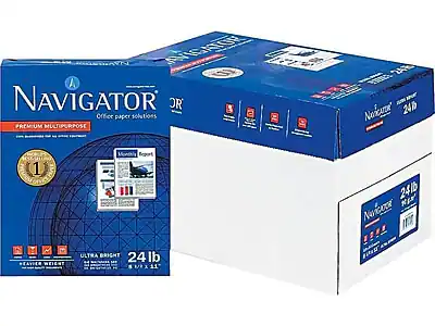 Navigator
Office paper solutions
PREMIUM MULTIPURPOSE
ULTRA BRIGHT
24 lb
HEAVIER WEIGHT
24 1/2" x 11"
24 SHEETS
1 MONTHS
RECYCLED CONTENT
Navigator
24 lb