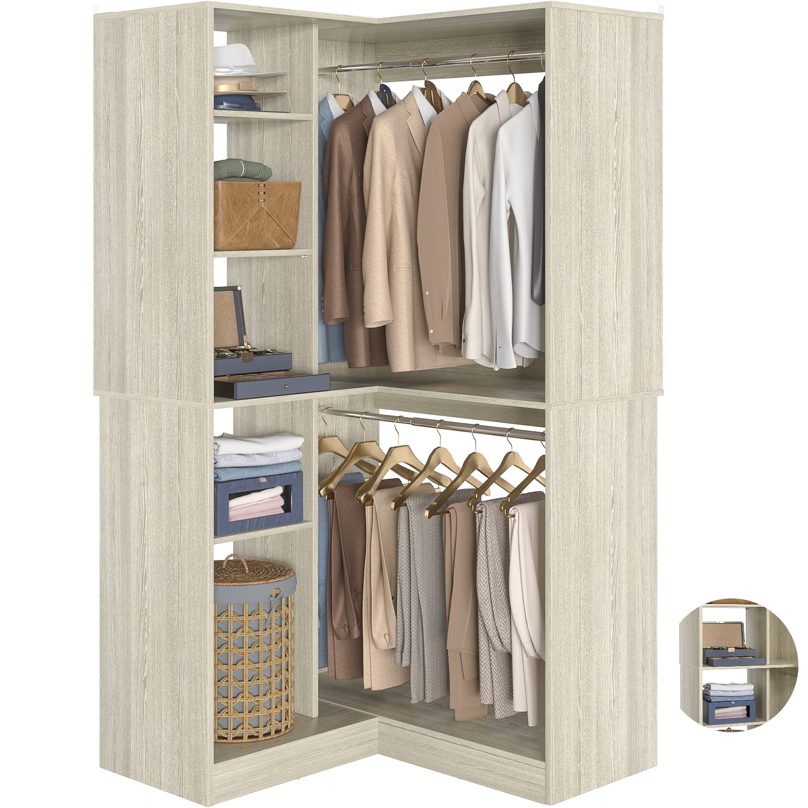 "Aheaplus - 36""Corner Closet Organizer: Freestanding System With 2 Rods & 8 Shelves (36""W x 16""D x 80""H) - White Oak" price history on PriceWatchPro
