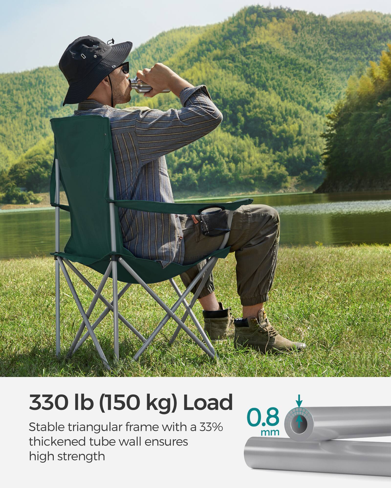 330 lb (150 kg) Load

Stable triangular frame with a 33% thickened tube wall ensures high strength

0.8 mm