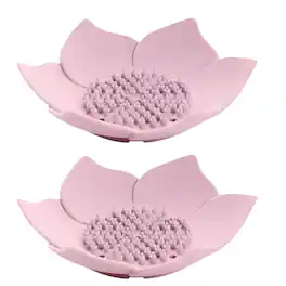 Kitcheniva - Silicone Self-Draining Flower Soap Dish 2 Pcs, Pink