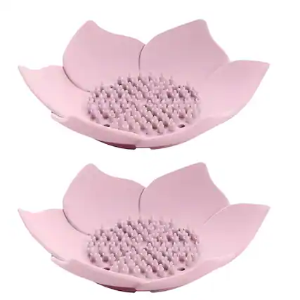 Front. Kitcheniva - Silicone Self-Draining Flower Soap Dish 2 Pcs, Pink.