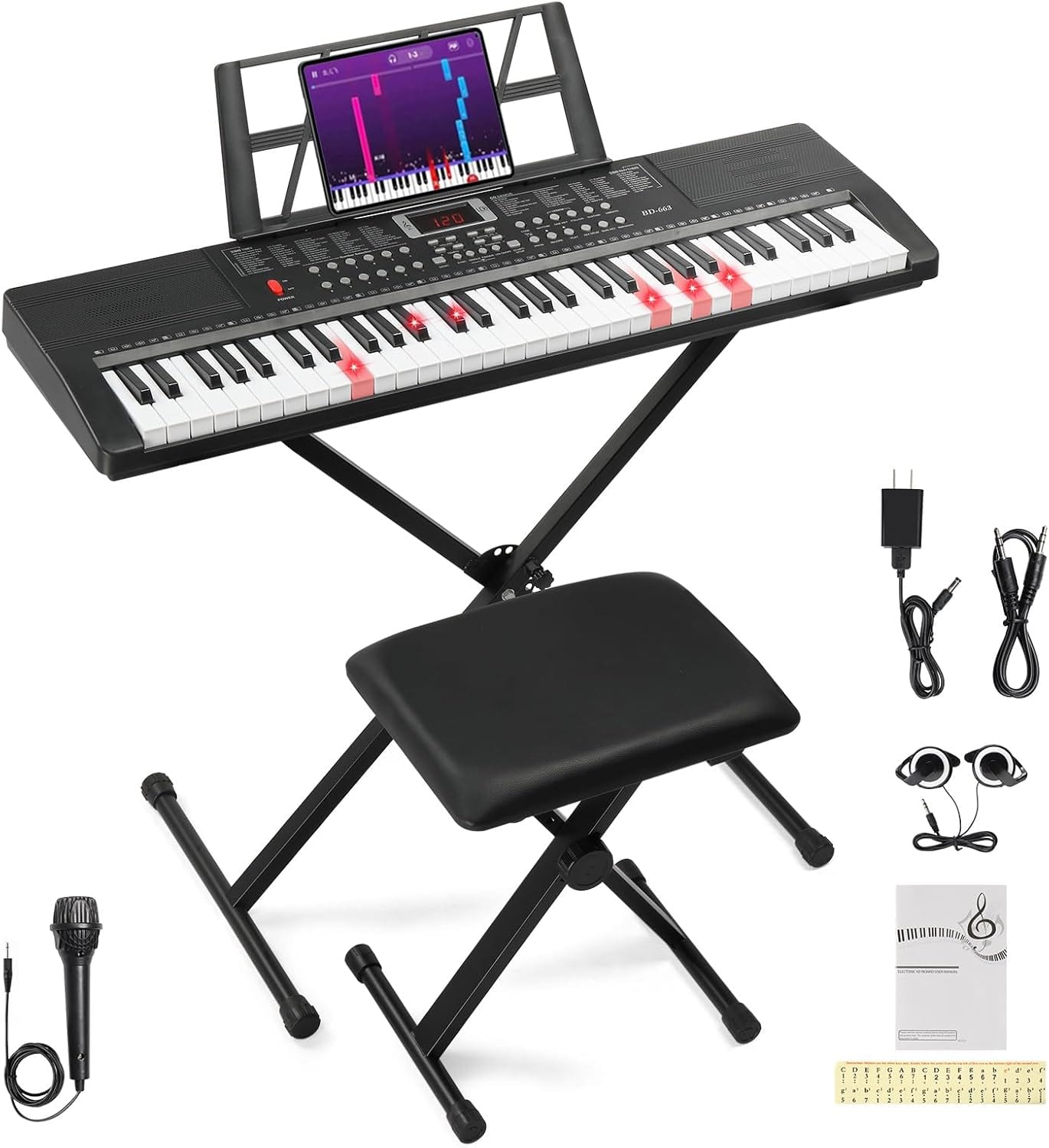 Winado - 61 Key Keyboard Piano Keyboard|Electric Piano Keyboard for Beginners | 200 Timbres, 200 Rhythms & 60 Demos| Includes St - Black