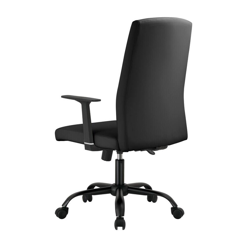 Alt View 2. LeisureMod - Evander Leather Office Chair Aluminum Frame with Adjustable Height, Swivel, Ergonomic Desk Chair - Black.