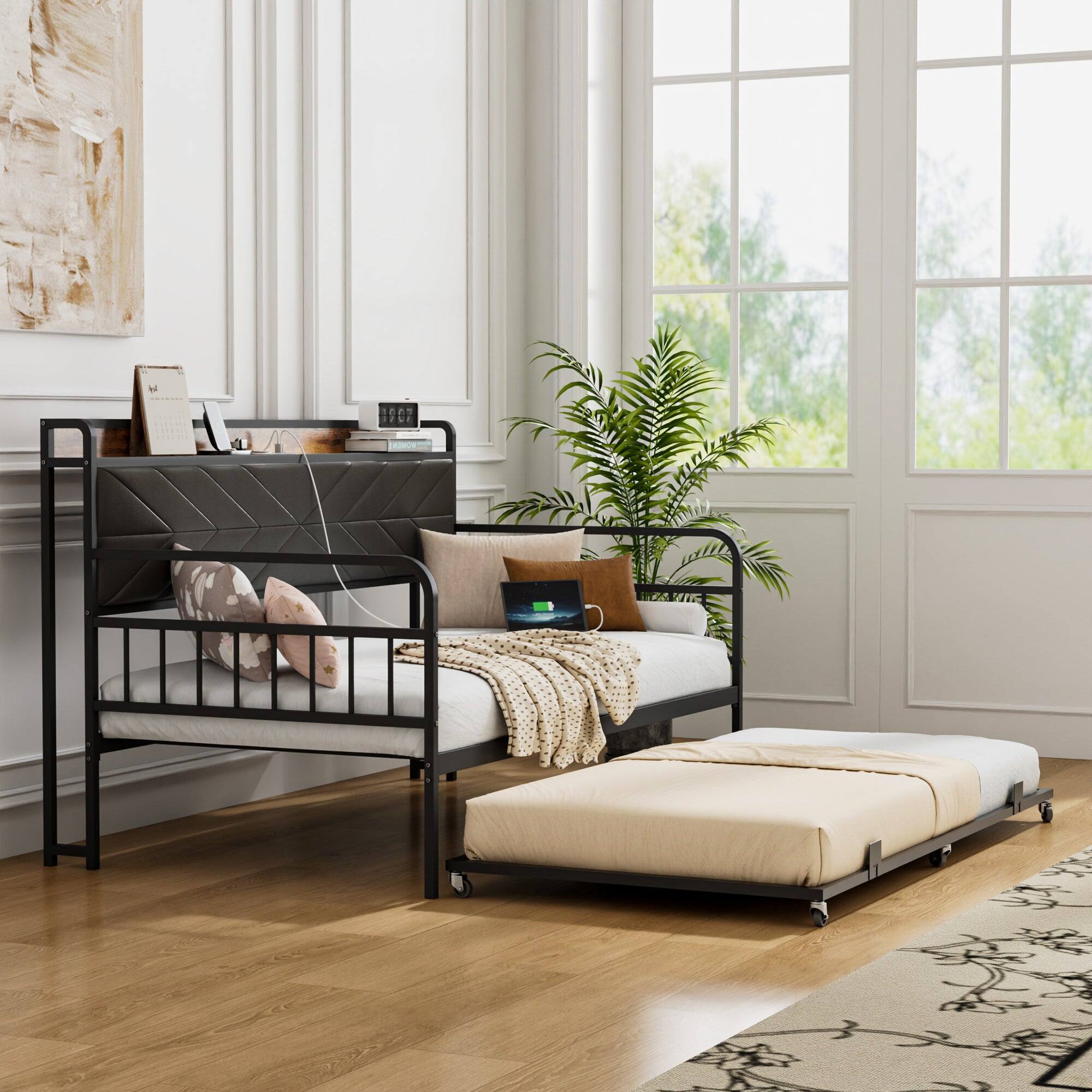 Alt View 1. Vecelo - Modern Convertible Sofa Bed with Built-In Charging Station&Under-Sofa Platform|Space-Saving Sleeper Sofa for Apartments - Black.