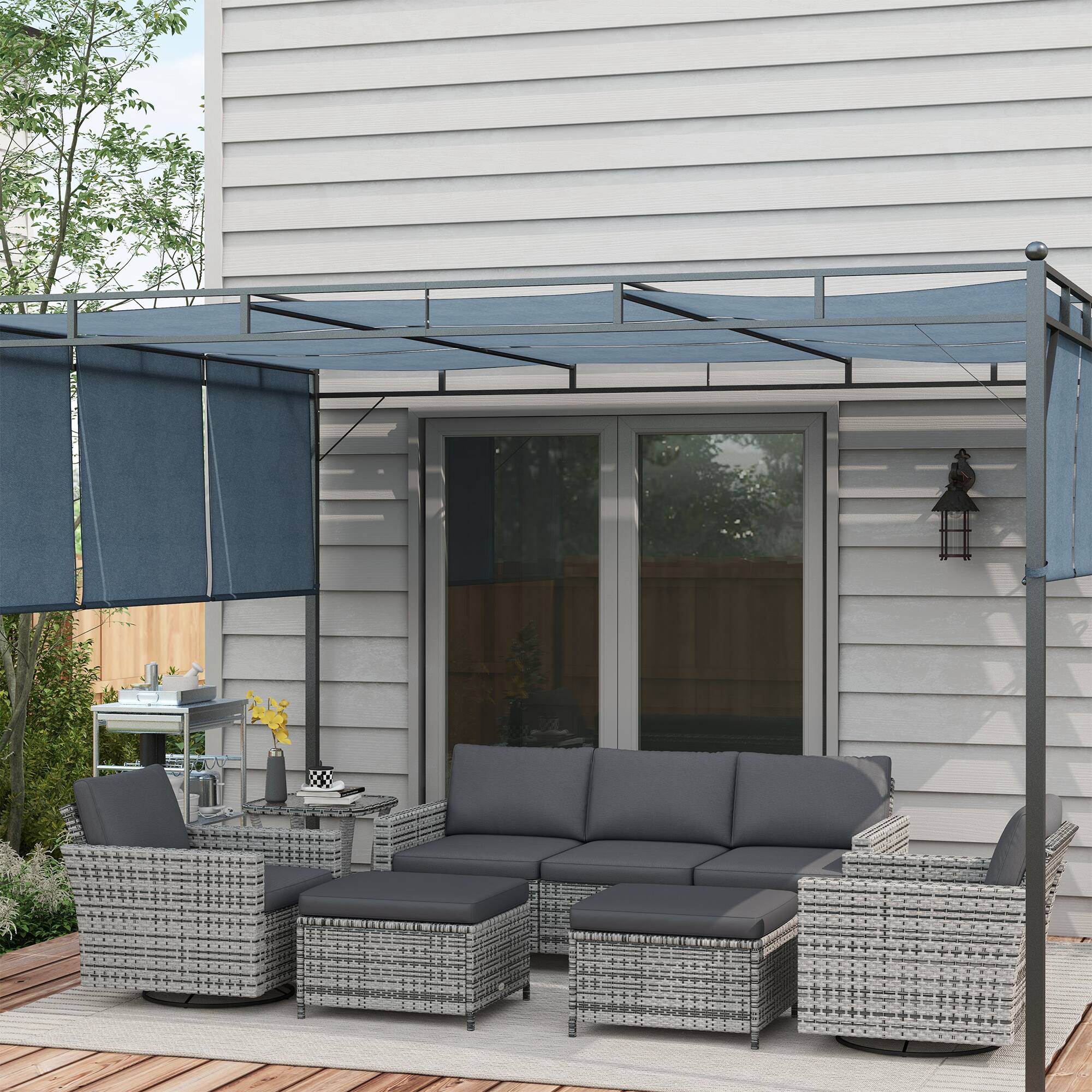 Alt View 1. Outsunny - 6 Piece Patio Furniture Set with Rattan 3-seater Sofa, Swivel Rocking Chairs, Footstools, Table - Mixed-Gray.