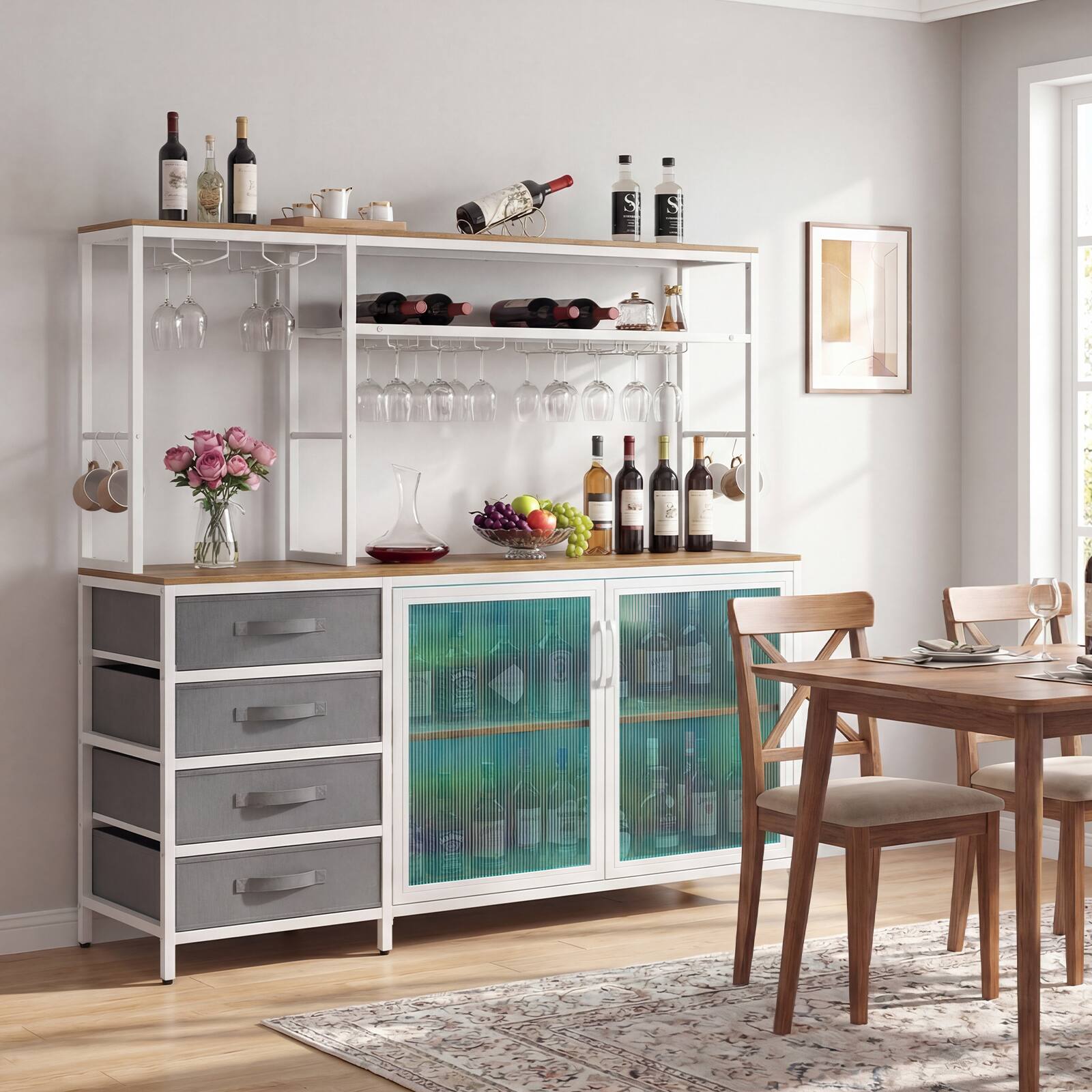 Alt View 3. Gymax - Gymax Sideboard Buffet Cabinet w/ LED Lights 55'' Coffee Table w/ Power Outlets Natural - Yellow.