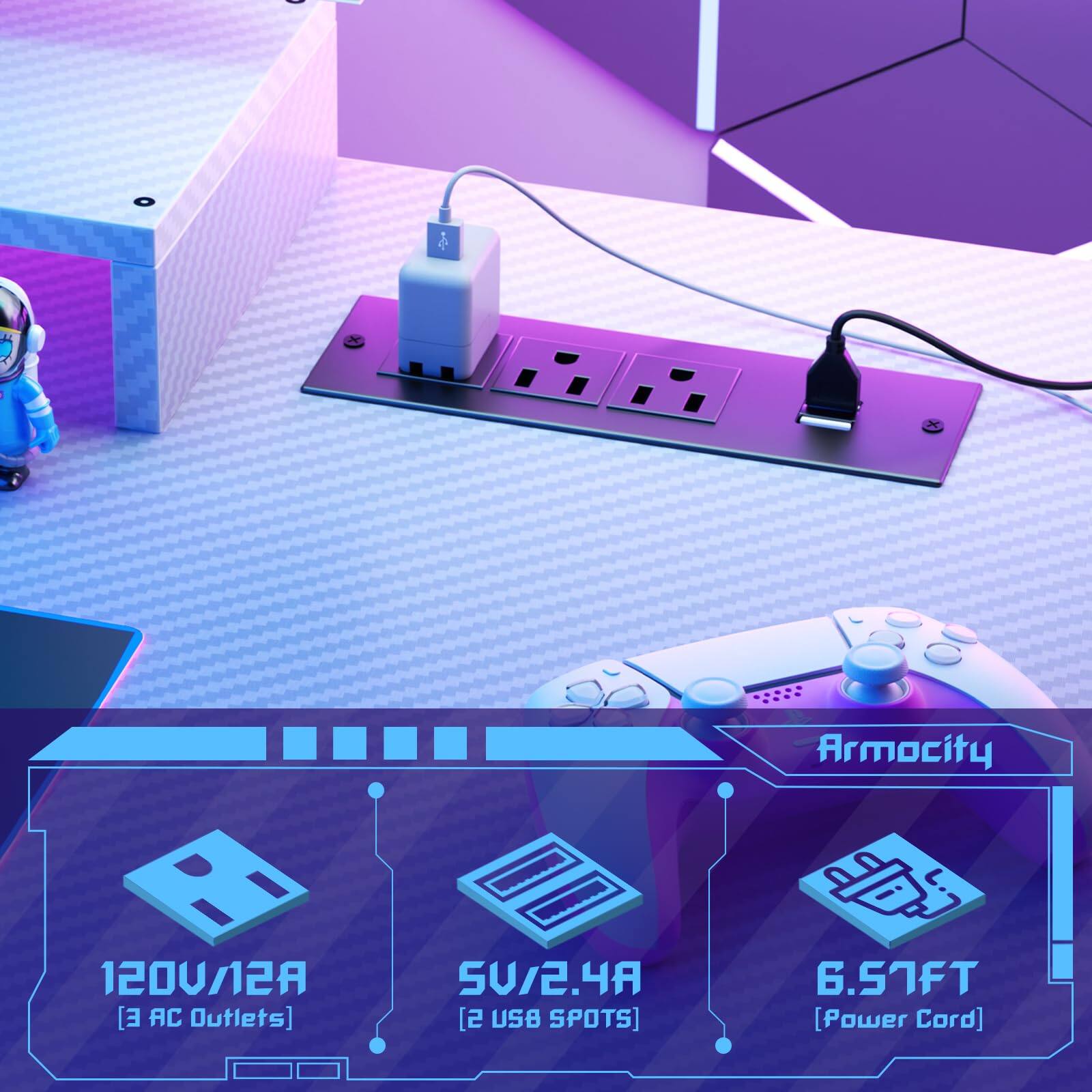 Armocity 1200/2A  
- 3 AC Outlets  
- 2 USB Spots (2.4A)  
- 6.57FT Power Cord