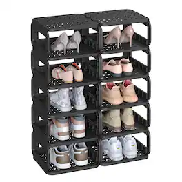 Songmics Home - Shoe Rack, Shoe Organizer, 12 Shelves, Shoe Storage, Narrow Shoe Shelf, Open Shelf for Entryway, Living Room, Bathroom - Ink Black