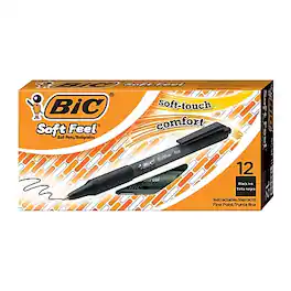 BIC - Soft Feel Retractable Ballpoint Pens, Fine Point, 0.8mm, Dozen - Black Ink