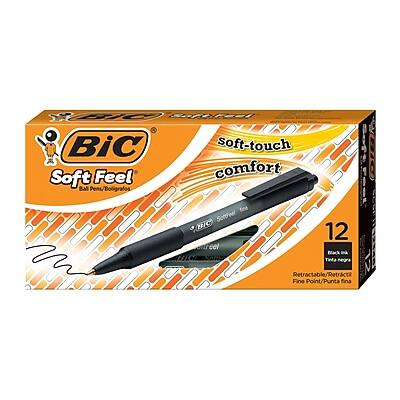 BIC - Soft Feel Retractable Ballpoint Pens, Fine Point, 0.8mm, Dozen - Black Ink