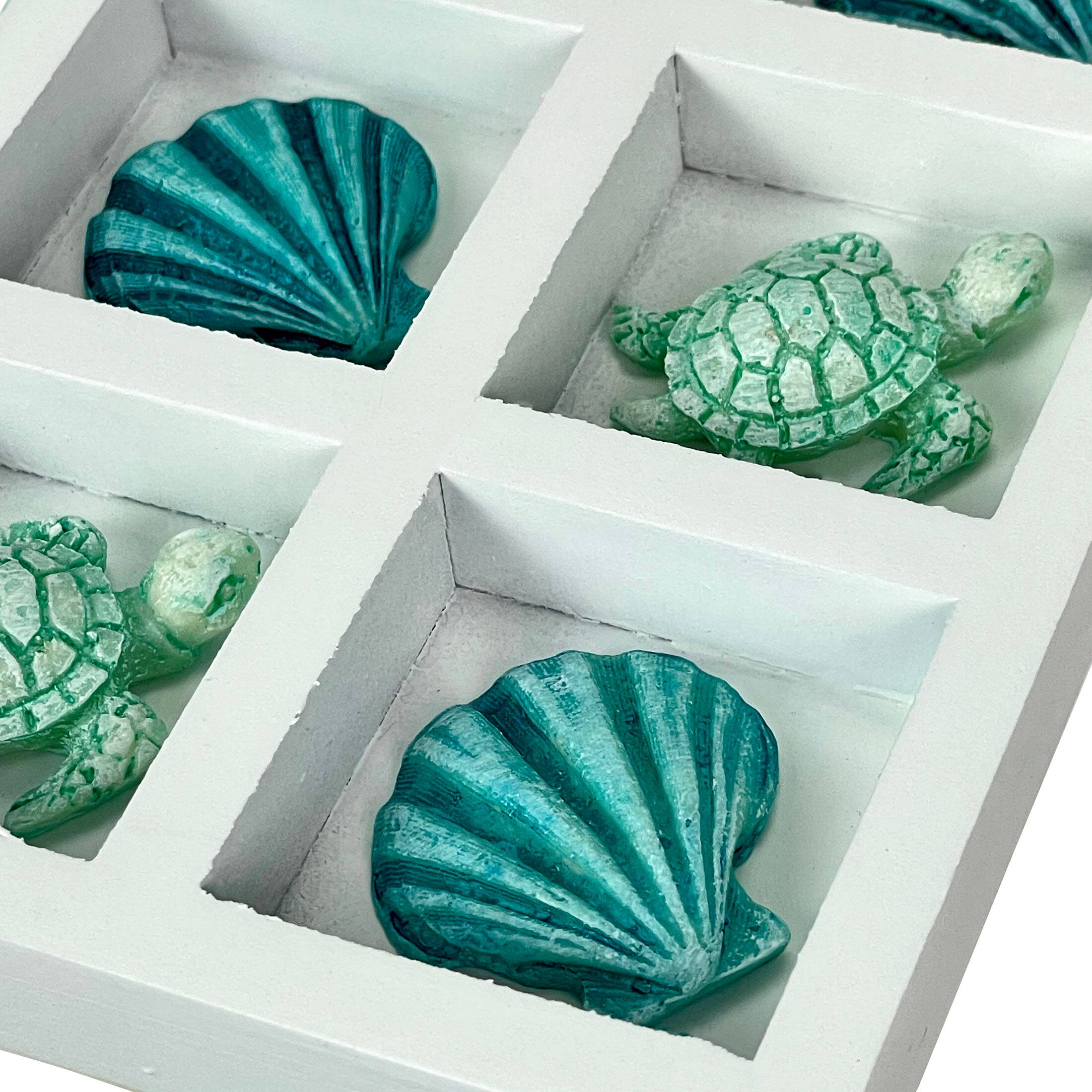 Alt View 2. Things2Die4 - Coastal Shell & Sea Turtle Tic Tac Toe Table Accent Decor - 7 inch White Wood - White.