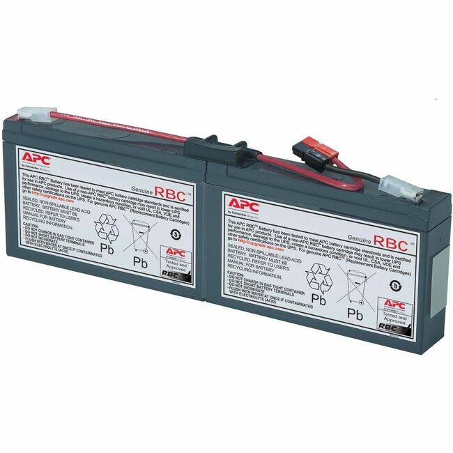 APC RBC Battery

Genuine RBC

This APC RBC Battery has been tested to meet APC battery cartridge standards and is certified to be a replacement battery cartridge for APC UPS. For genuine APC RBC battery cartridges, visit APC.com.

- Sealed, non-spillable
- Recycled for users
- Lead acid
- Tested and approved by APC

Caution:
- Do not charge battery
- Do not short circuit terminals
- Do not expose to fire or heat
- Do not dispose of in fire
- Do not dispose of in water
- Do not dispose of in landfill

Pb

UL CSA VDE

APC

RBC

This APC RBC Battery has been tested to meet APC battery cartridge standards and is certified to be a replacement battery cartridge for APC UPS. For genuine APC RBC battery cartridges, visit APC.com.

- Sealed, non-spillable
- Recycled for users
- Lead acid
- Tested and approved by APC

Caution:
- Do not charge battery
- Do not short circuit terminals
- Do not expose to fire or heat
- Do not dispose of in fire
- Do not dispose of in water
- Do not dispose of in landfill

Pb

