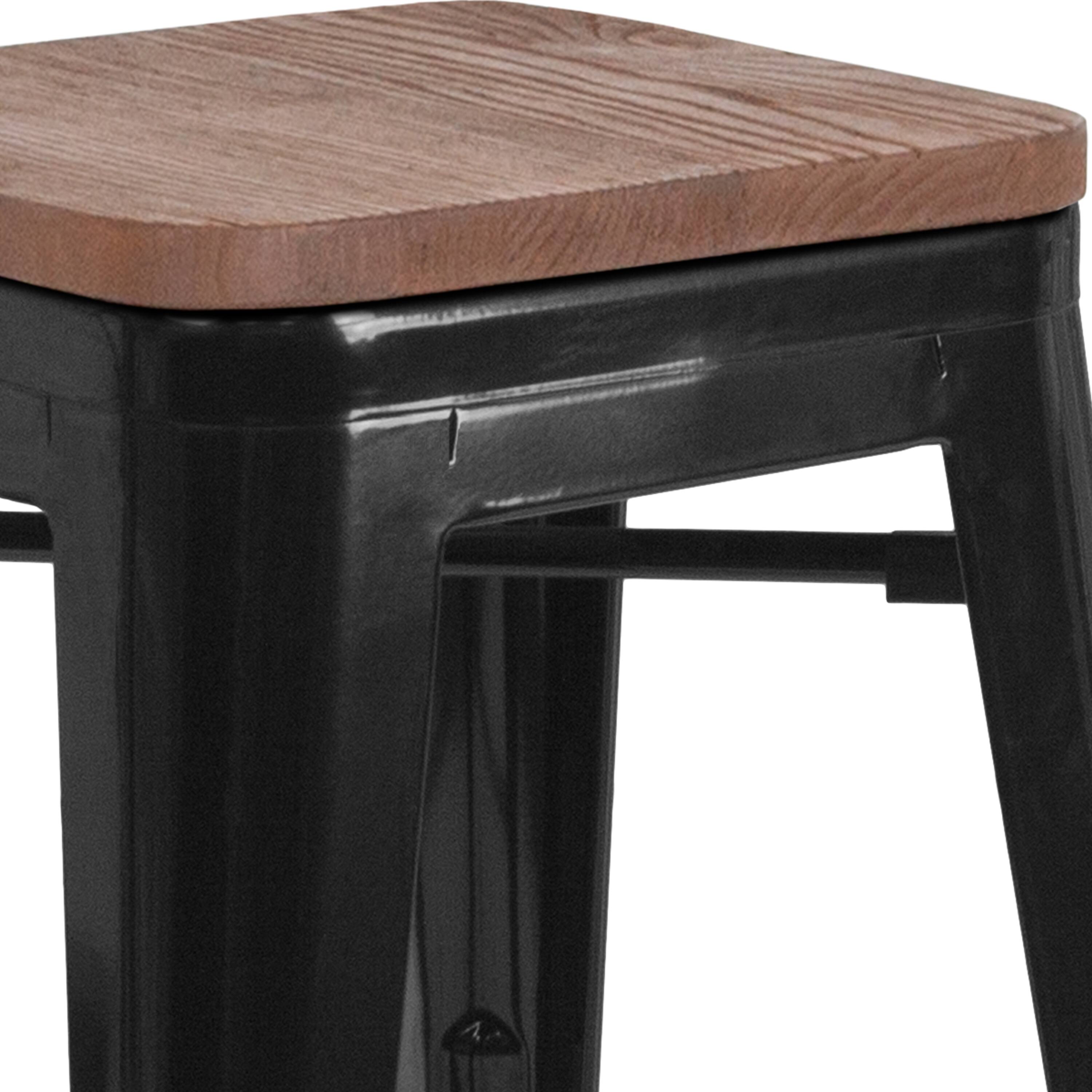 Alt View 8. Emma + Oliver - 24"H Backless Metal Counter Height Stool with Wood Seat - Black.