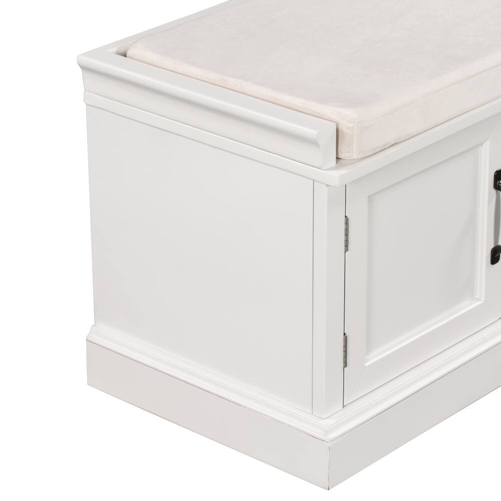 Alt View 4. Ropilly - Ropilly White Entryway Storage Bench with Drawers and Removable Cushion Wooden Shoe Bench for Mudroom Living Room - White.