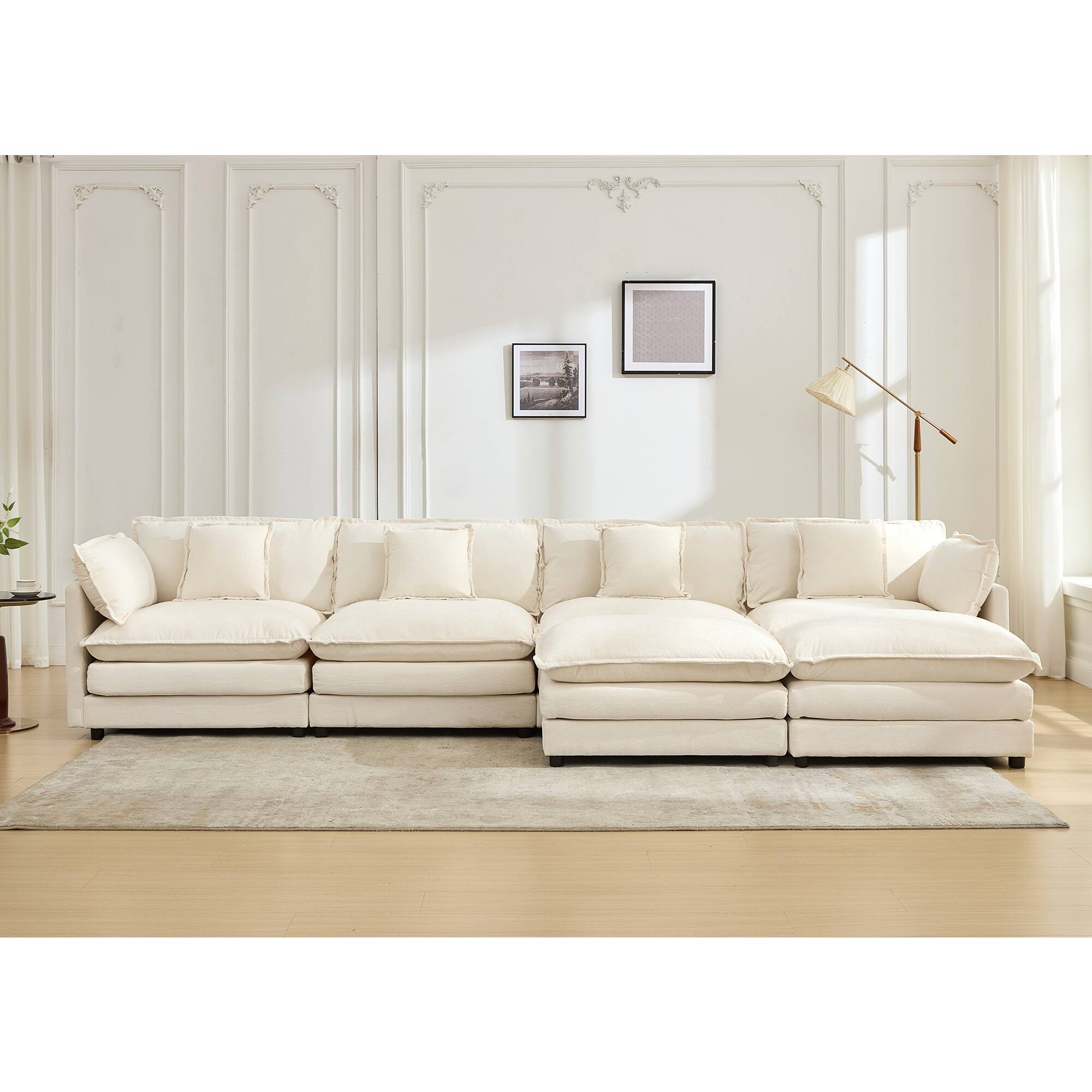 Alt View 7. KERDOM - 149 inch Chenille U-Shape Couch with Pillows, Big Family Deep Seat Modular Sofa with 2 Ottomans, Extra Large with Chaise - Beige.