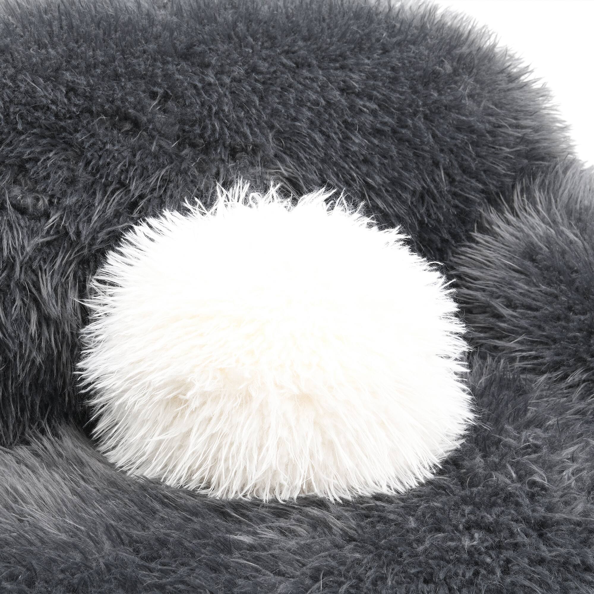 Alt View 7. Vaczon - Faux Fur Loveseat Sofa Cozy Shaggy Plush Chair for Home Apartment or Lounge Area with Accent Pillows - Dark Gray.