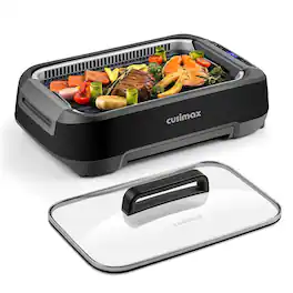 Cusimax - 1500W Smokeless Indoor Grill With LED Smart Display Nonstick Removable Plate Turbo Smoke Extractor For Home Apt - Black