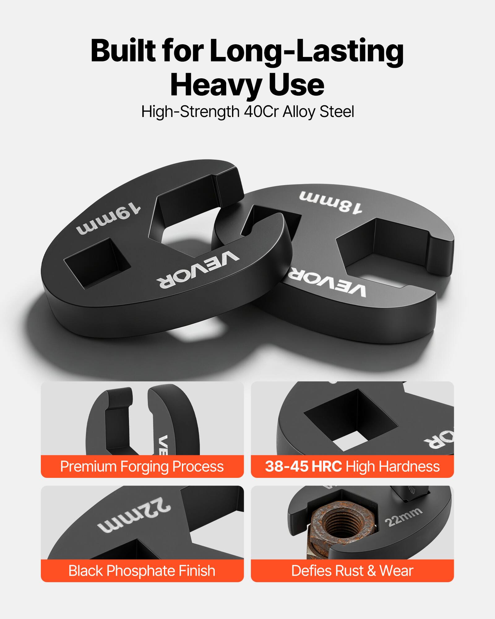 Built for Long-Lasting Heavy Use  
High-Strength 40Cr Alloy Steel  
Premium Forging Process  
Black Phosphate Finish  
38-45 HRC High Hardness  
Defies Rust & Wear