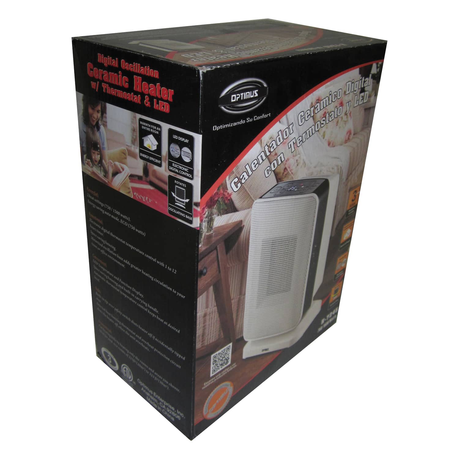 Optimus - H-7245 1,500-watt-max Portable Oscillating Ceramic Heater With Electronic Digital Thermostat, H-7245 - White