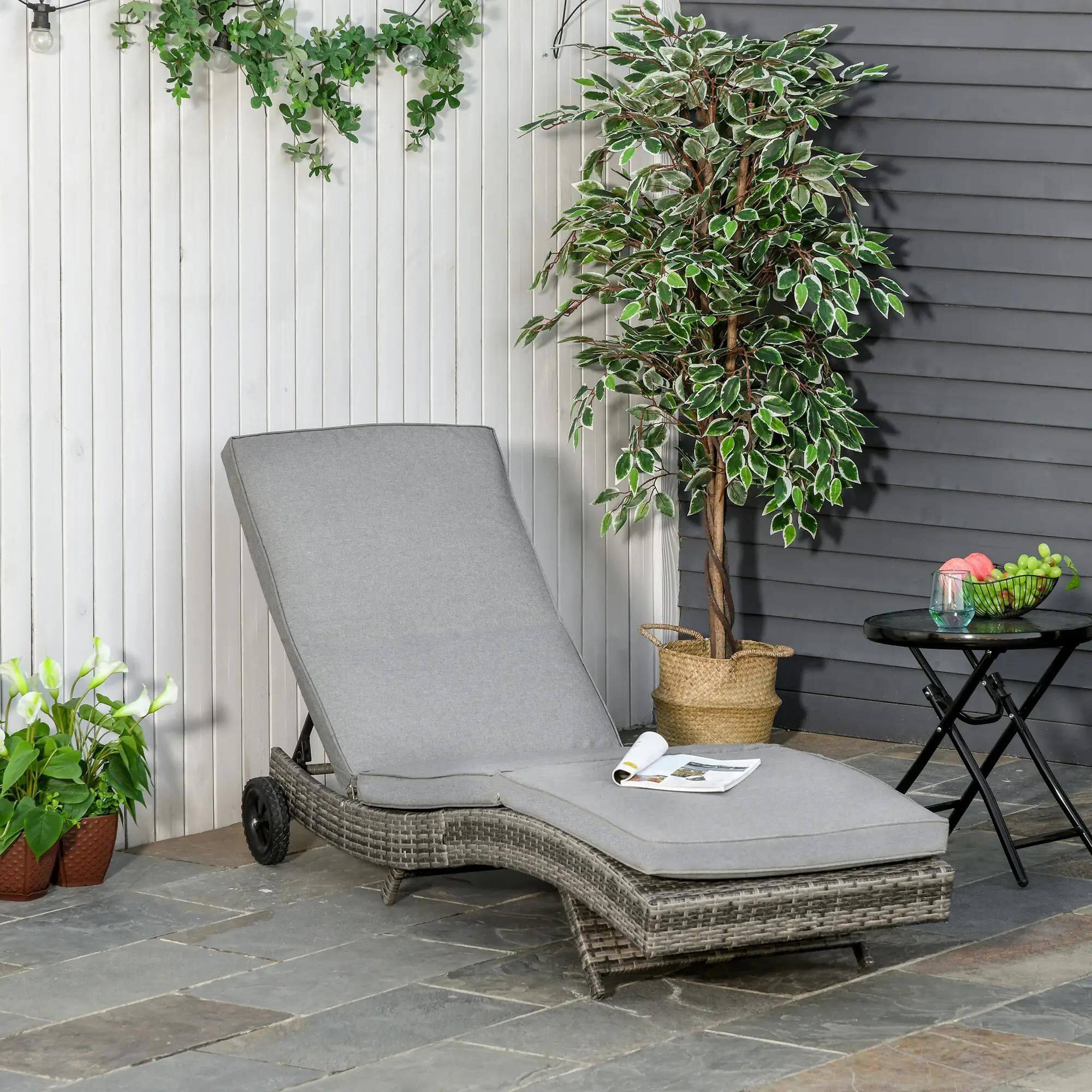 Alt View 7. Resenkos - Resenkos Chaise Lounger With 5-Level Backrest Adjustment, Cushioned Patio Sun Lounger, Easy-Moving Wheels, Mixed-Gray - Mixed-Gray.