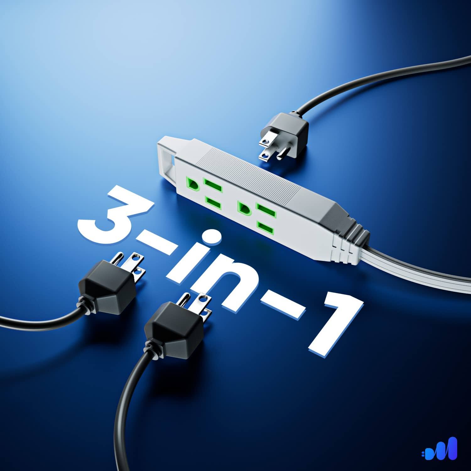 Alt View 3. Maximm - 10ft Extension Cord, 16 Gauge, Space-Saving Flat Wire Design, 125V, 13A, 1625W, Grounded 3-Prong, ETL Listed - White.