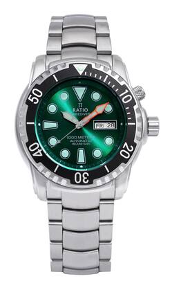 RATIO - FreeDiver Helium-Safe 1000M Sapphire Automatic 1068HA96-34VA-GRN Men's Watch - Green