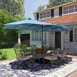 Mondawe - 15ft Patio Maket Umbrella Solar light strip Double-sided umbrella with base - Turquoise