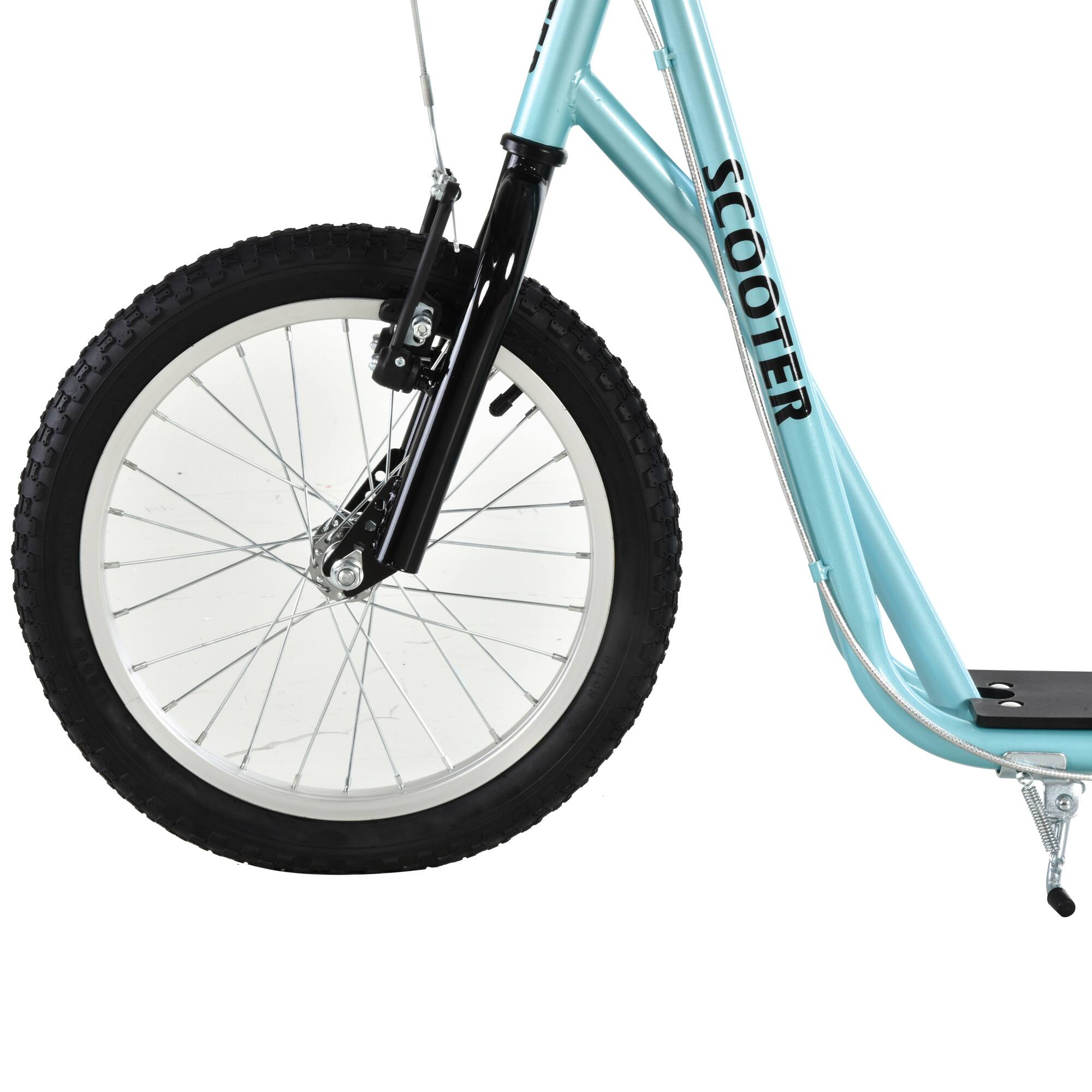 Alt View 4. Aosom - Youth/Teens Kick Scooter: adjustable handlebar, 5+, 16" front & 12" rear dual brakes, inflatable wheels - Blue.