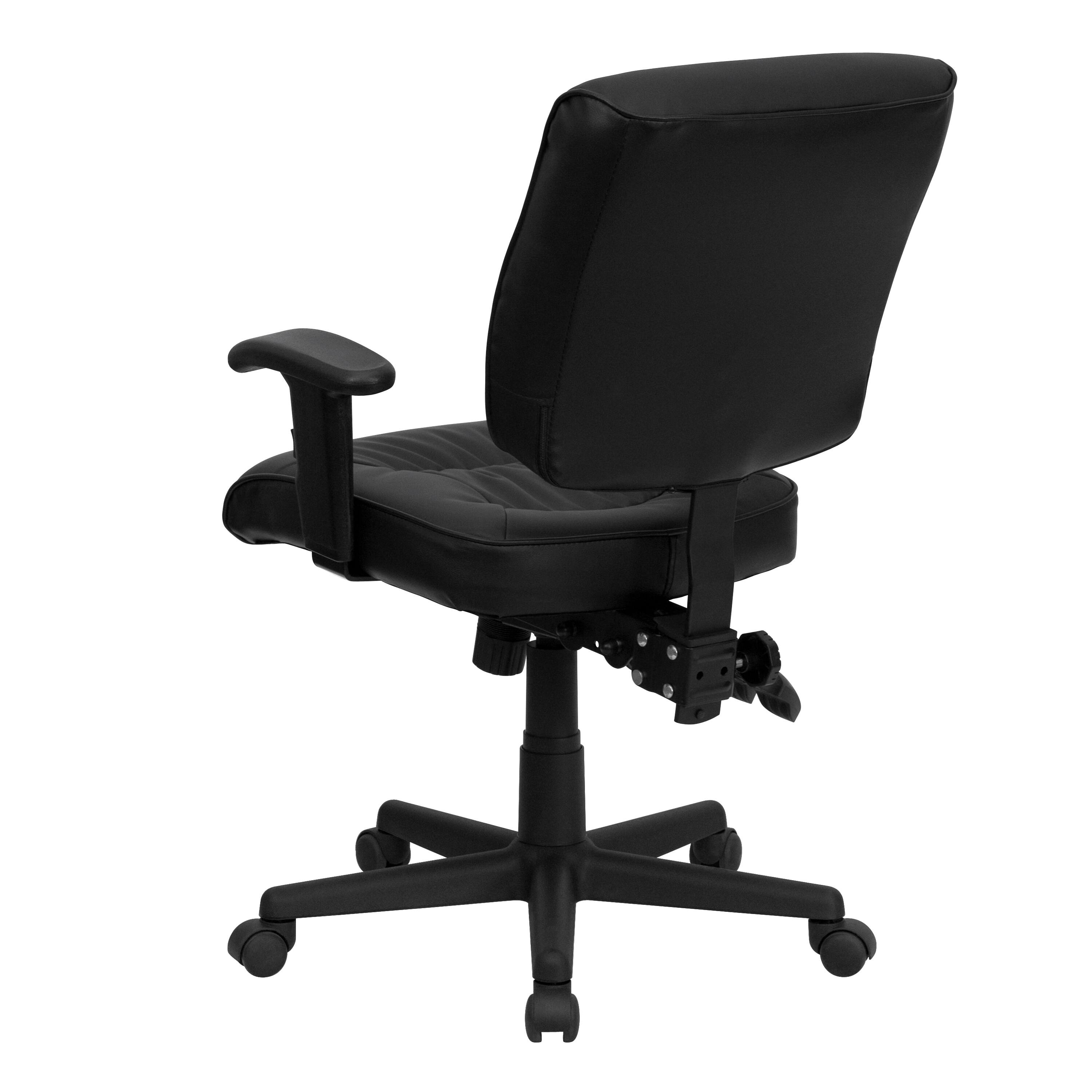 Alt View 2. Emma + Oliver - Mid-Back Leather Multifunction Swivel Ergonomic Task Office Chair with Adjustable Arms - Black.
