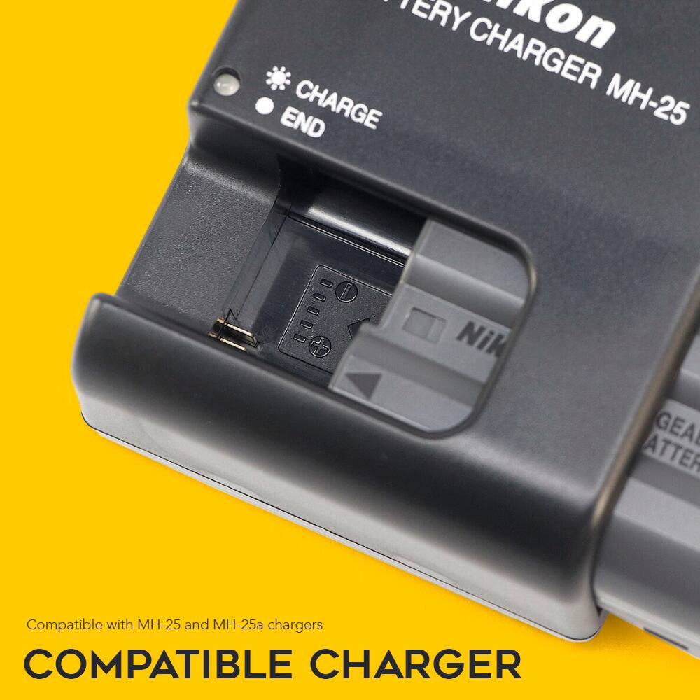 **Nikon Battery Charger MH-25**

- CHARGE
- END

Compatible with MH-25 and MH-25a chargers

**COMPATIBLE CHARGER**