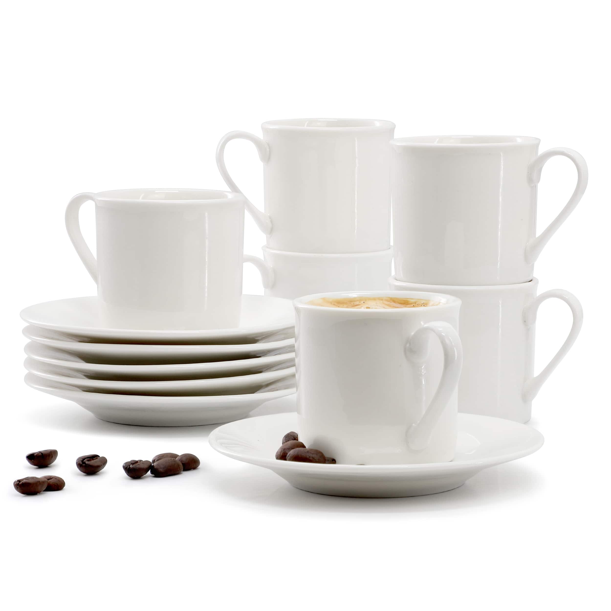 Elama - Aspin 12 Piece 2.5 Ounce Porcelain Espresso Cup Set with Saucers - White