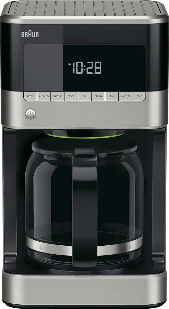 BRAUN AM 10:28 brew auto on auto off clock set clean 1-4 strength temp