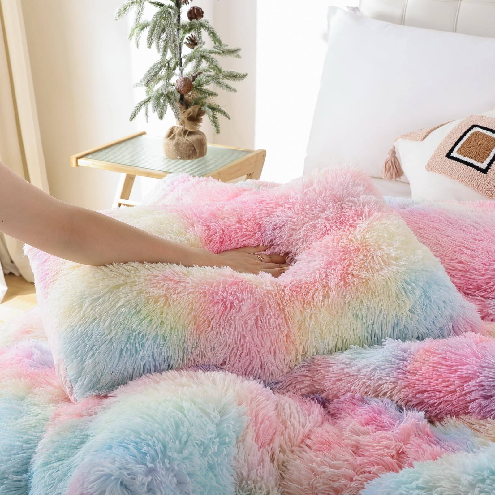 Alt View 2. Earthley Blooms - Fluffy Queen Comforter Set Faux Size Luxury Fuzzy Bedding Soft Shaggy Bed For All Season 3 Pieces 1 2 - Grey-Full.