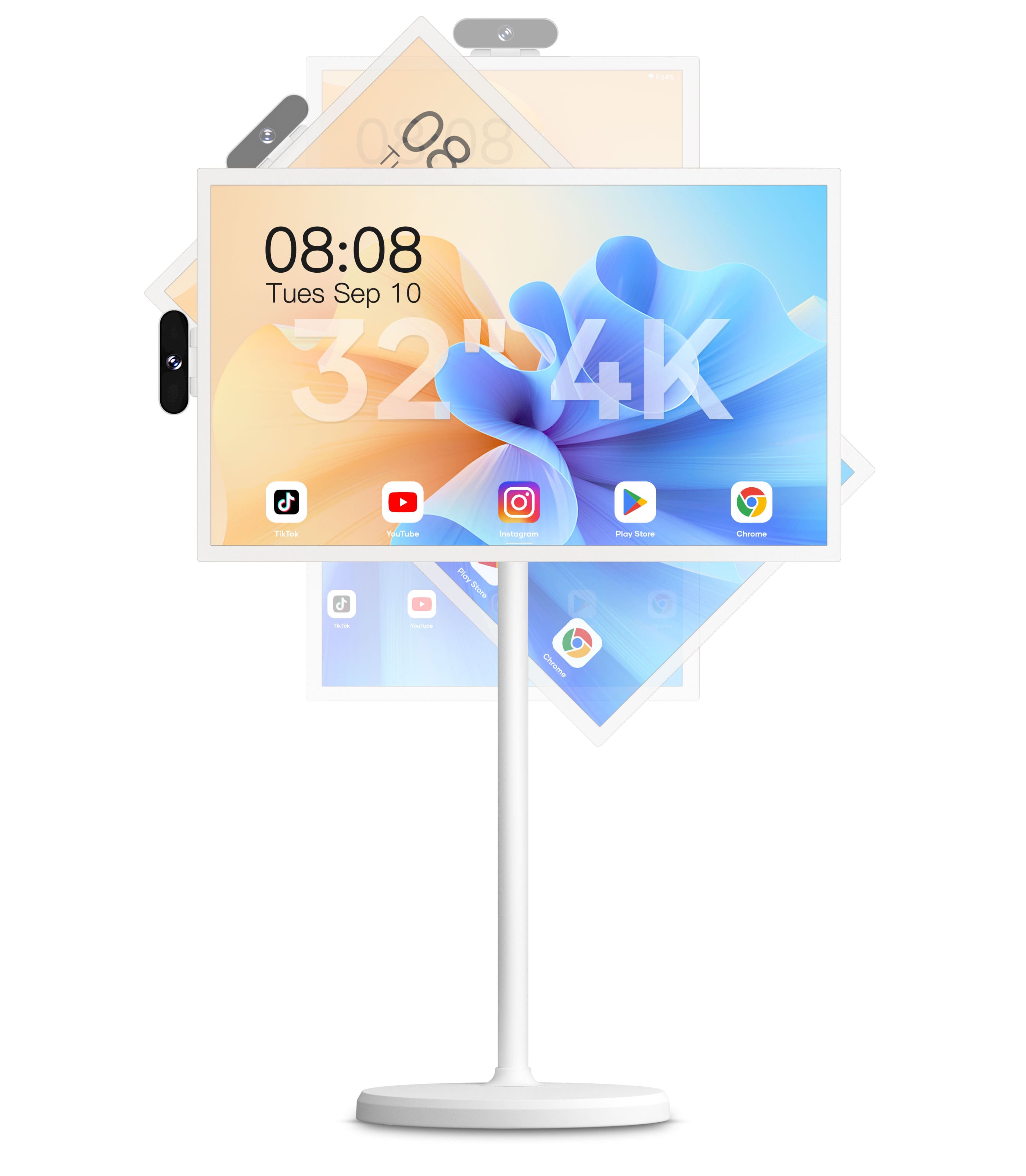 Cozyla - 32” 4K Smart Portable TV with Stand on Wheels Full Swivel Rotation Support Google Store 4K Camera Remote Control