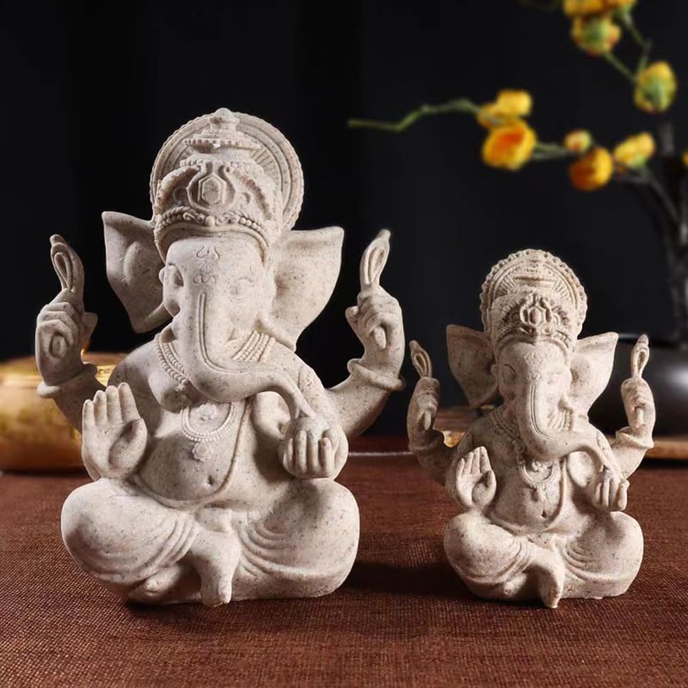 Alt View 3. Refined Abode Design - God Lord Ganesha Statue Hindu Elephant Ganpati Idol Buddha Sculptures Gift Home Temple Mandir Meditation Yoga - Sandstone 7.87".