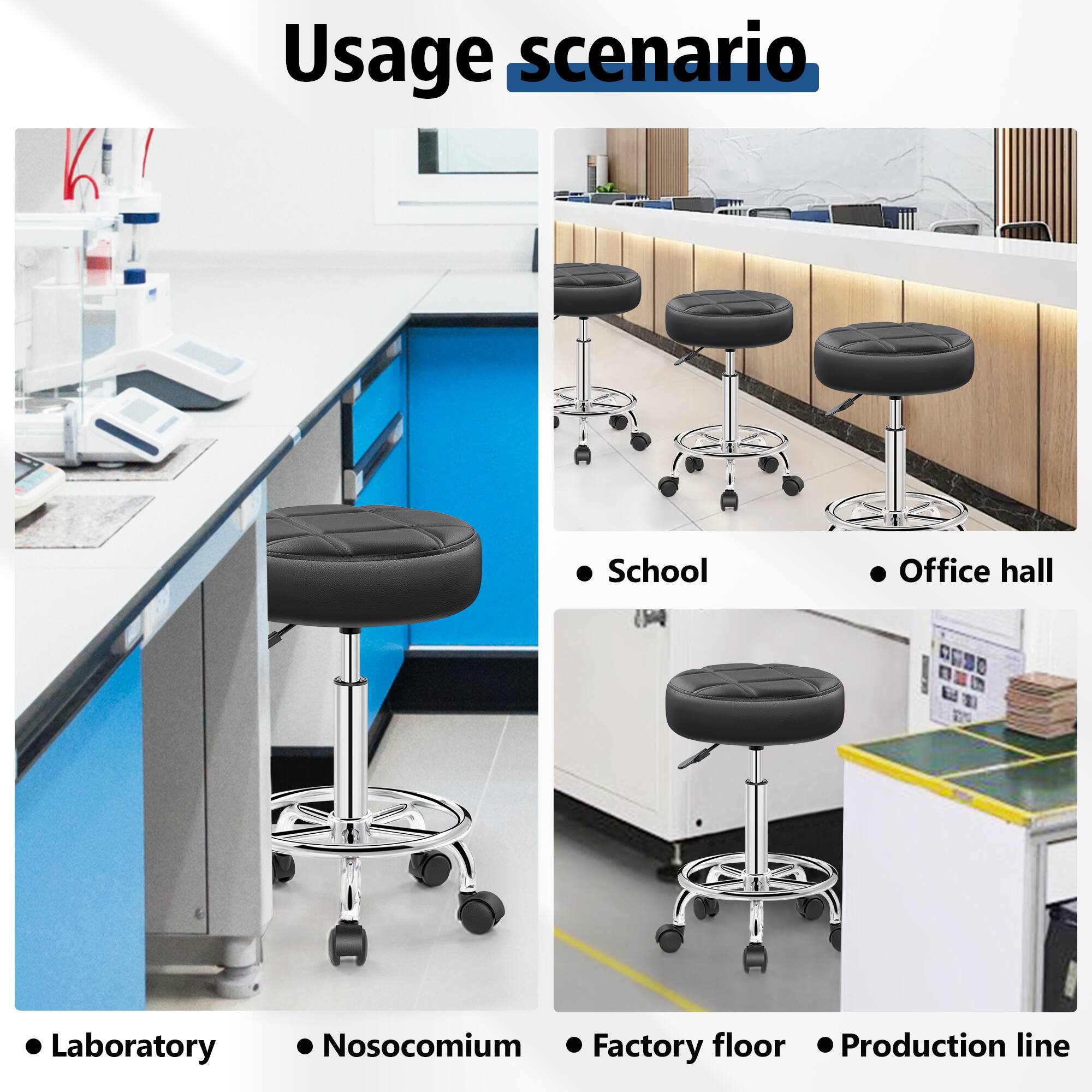 Alt View 1. KERDOM - Versatile Rolling Stool Adjustable Height PU Leather Swivel Small Office Chair without Back for Drawing Tattoo Salon Lab - Black.