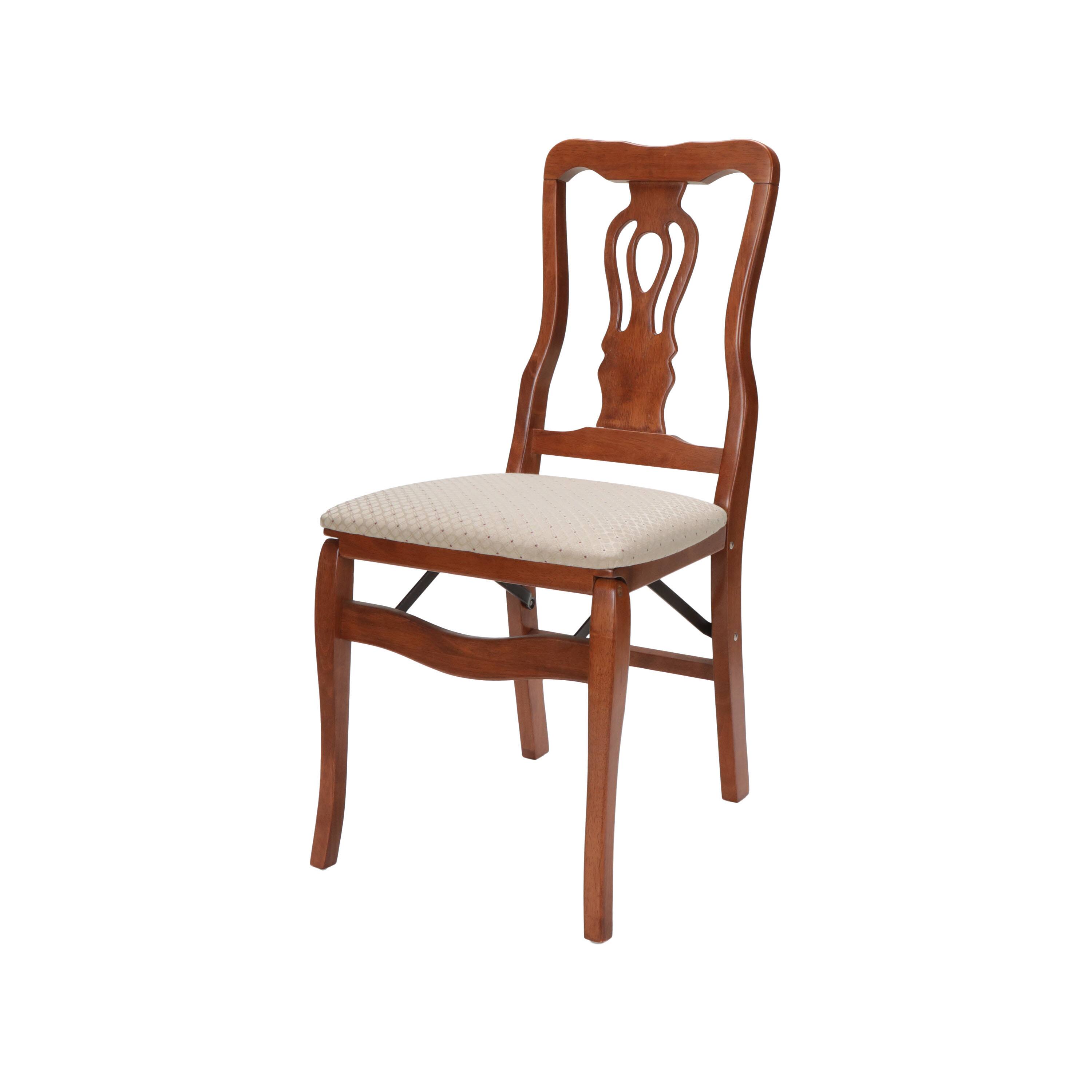 Angle. Stakmore - Stakmore Chippendale Folding Chair, Cherry Frame with Blush Fabric - Brown.