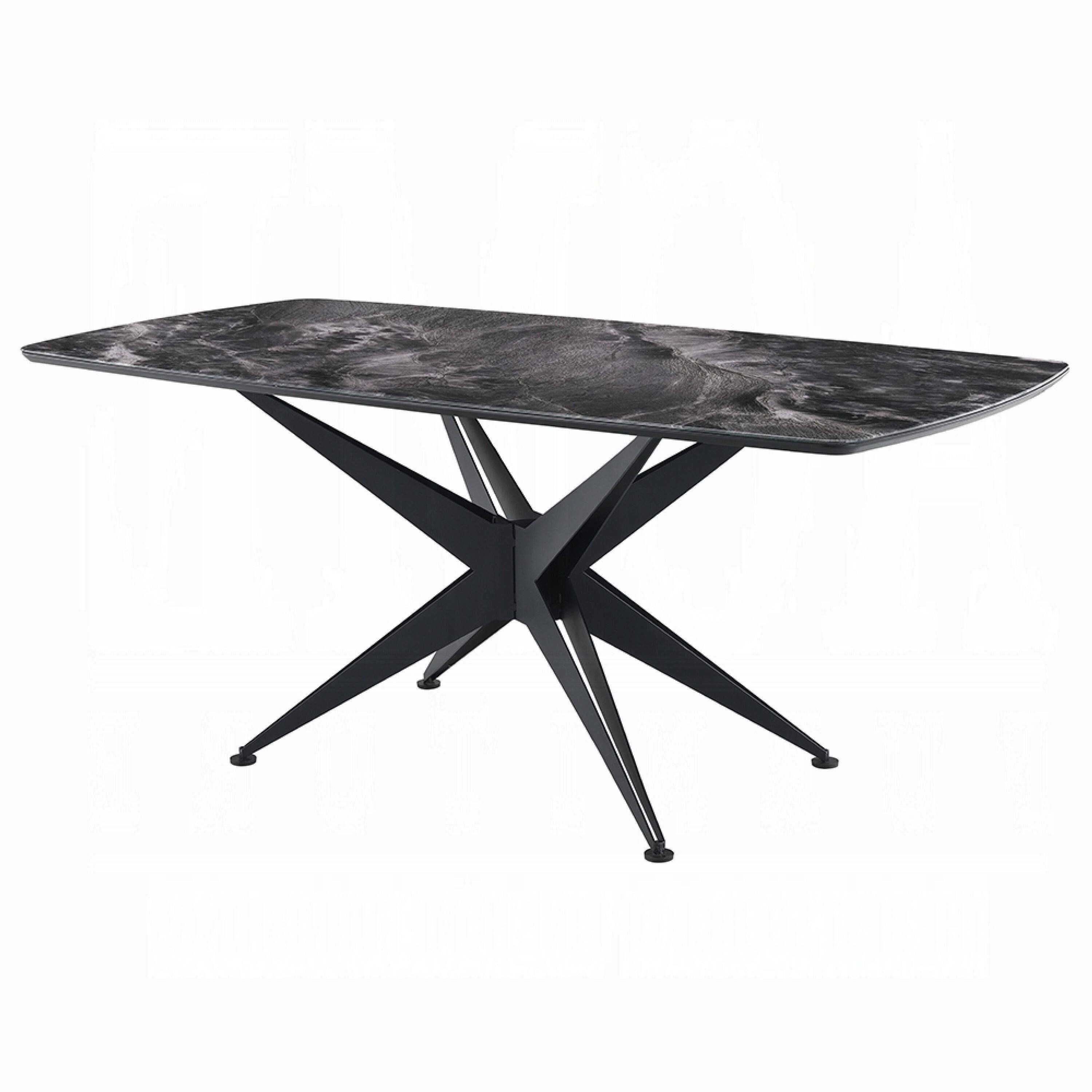 Alt View 2. Manhattan Lane - Laus Dining Table, 71 Inch Crystal Glass Top, Black Geometric Base - Black.