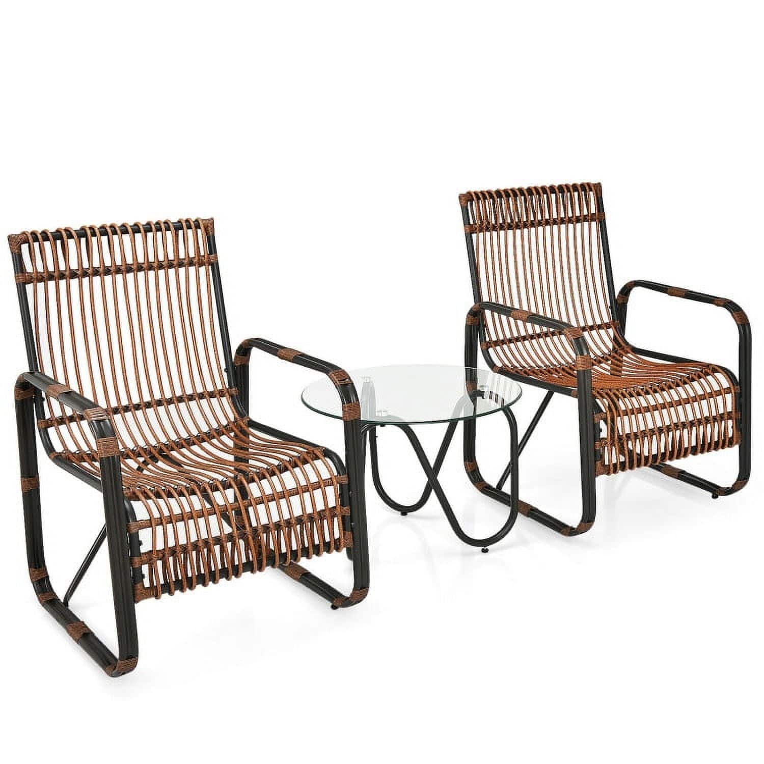 Pefilos - 3 Pieces Patio Rattan Furniture Set, Patio Conversation Sets Garden Conversation Bistro Sets with 2 Single Wicker Table - Brown