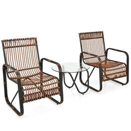 Pefilos - 3 Pieces Patio Rattan Furniture Set, Patio Conversation Sets Garden Conversation Bistro Sets with 2 Single Wicker Table - Brown