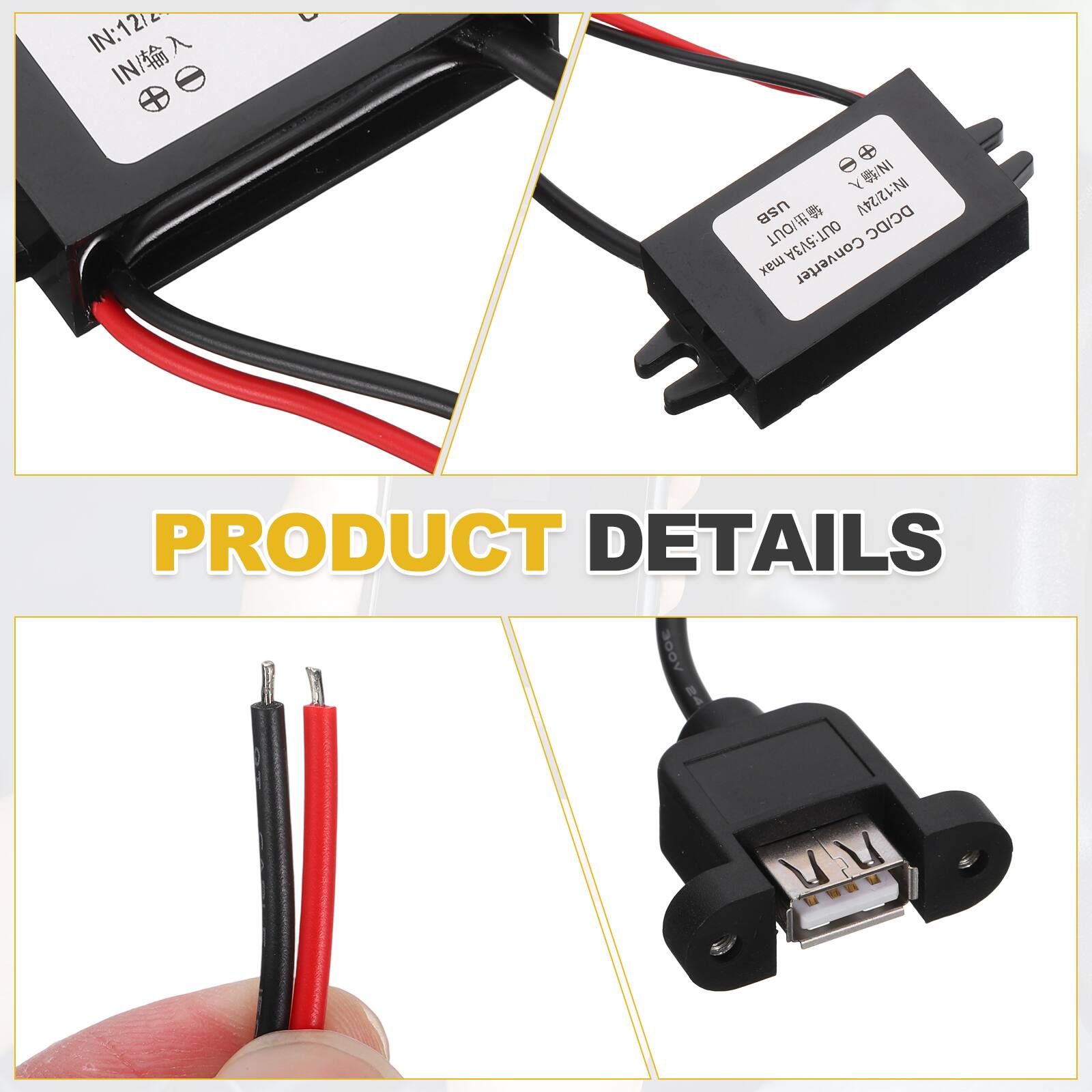 IN:12V/24V USB DC/DC Converter  
OUT:5V3A max  
PRODUCT DETAILS  
300V